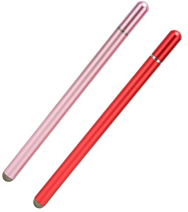 Jectse pekskärmar, 2 stycken mycket känsliga universella inmatningspennor med fiberspetsar, bärbara tablet-inmatningspennor för mobiltelefon laptop pekskärmsenheter (röd rosa)