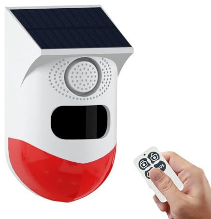 CT80YR Alarme stroboscopique sonore avec détecteur de mouvement, capteur d'alarme étanche, annonceur vocal, télécommande, pour extérieur, maison, cour, jardin