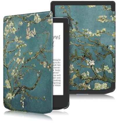 DINGGUAGUA Hülle für Pocketbook Verse ‎PB629 /Verse Pro PB634 e-Book Reader 6 Zoll, Flip-Cover mit Auto Schlaf/Wach Funktion,Blume