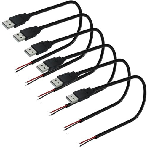 RUNCCI-YUN 6Pcs Connettore maschio USB 2.0,connettore usb a saldare,Spina USB Cavo nudo a 2 pin cavo Pigtail fai da per dispositivi USB installati o Riparazione sostitutiva fai-da-te (30 cm)