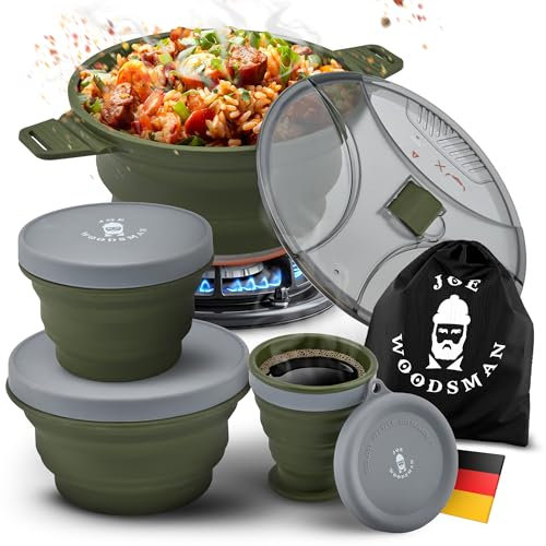 JOE WOODSMAN Set di pentole da campeggio pieghevoli: leggero, salvaspazio, per attività all'aperto, escursioni, backpacking, trekking e viaggi
