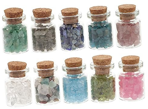 FRCOLOR 10pcs Mini Wishing Bottles Set Natural Tumbled Chip Stones for Crystals Decoration Spiritual Decor and Crafting for Special Occasions and Collecting