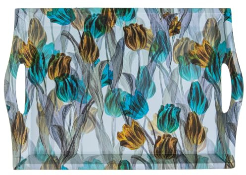 DRW Bandeja Rectangular con Asas de melamina con Flores 31x44x5.2 cm