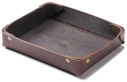 Angus Stoke Coque de rangement en cuir véritable pour portefeuille, clés, téléphone portable, montres, pièces de monnaie I Coque à clés et vide-poche en cuir de buffle (Big)