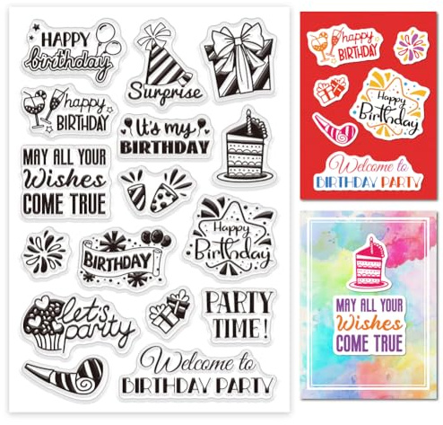 GLOBLELAND Geburtstagsfeier Grüße Transparente Silikonstempel Happy Birthday Klare Stamps Glückwünsche Silikonstempel Für Kartengestaltung DIY Prägung Journaling