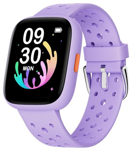 BIGGERFIVE Fitness Tracker Orologio Bambina Ado 5-16, 1,8 Smartwatch con Contapassi, Frequenza Cardiaca, Monitor del Sonno, Resistente all'Acqua IP68, Giochi Puzzle con/senza APP, Lilla