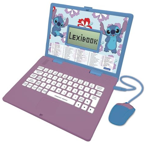 LEXIBOOK, Disney Stitch, Bilingual ENGLISH/CZECH Educational Computer, Toy for Children with 124 Language, Writing, Maths, Logic, Music Activities and Games, Blue, JC598Di12