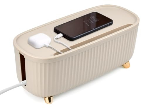 HEKOBAG Caja Organizadora de Cables, Caja para Cables y Regletas, Caja Organizadora Cables Grande con Ranura para Cargar el Móvil, Aislado y a Prueba de Polvo, Caja Esconder Cables con Tapa