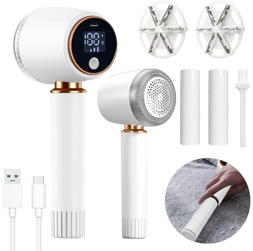 Fusselrasierer Elektrisch,Tragbarer Aufladbar Elektrisch Fusselentferner,2 in 1 Iint Remover mit Fusselrolle,6 Klingen,3 Geschwindigkeiten Einstellbar,LED-Anzeige,für Verschiedene Stoffe