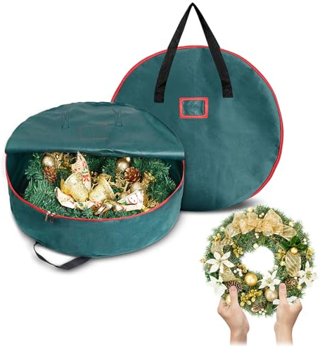Paquete de 2 contenedores de almacenamiento para coronas, bolsa de almacenamiento de corona de Navidad con asa reforzada para vacaciones, Navidad, Acción de Gracias, Halloween, bolsa de almacenamiento