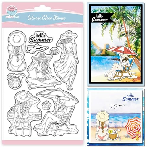 GLOBLELAND Sommer Strand Frau Transparente Stempel für Scrapbooking Meeres Dame Klare Stamps Figur Silikonstempel Für Kartengestaltung DIY Prägung Journaling