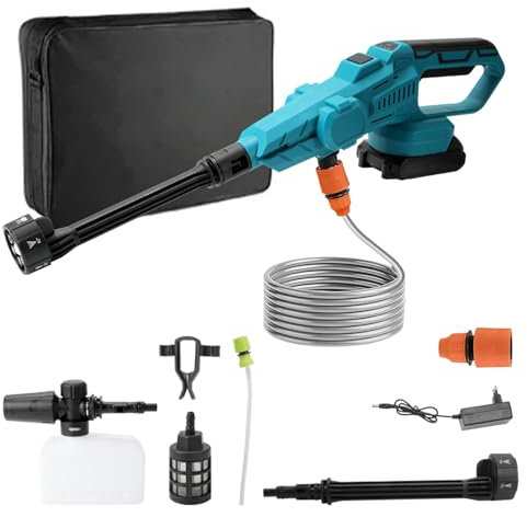 Akku Hochdruckreiniger,100 Bar Mobiler Hochdruck Wasserpistole mit Akku,Bürstenloser Motor,6-in-1-Multifunktionsdüse,180° Drehbare Düse, 380L/H,5M Schlauch, für Autos,Terrasse,Fenster
