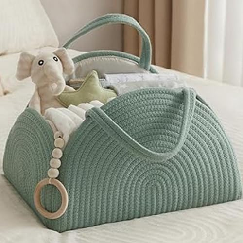 YUEMING Panier à couches rustique minimaliste en corde de coton avec séparateurs, panier de rangement portable pour bébé, vert
