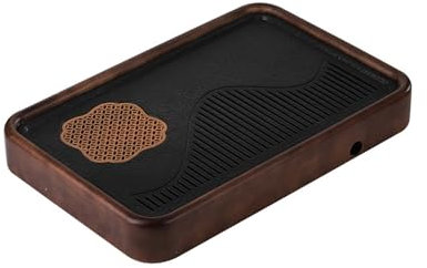 UPJAKS Bandeja de té rectangular tipo depósito, bandeja de té de bambú, bandeja de té chino Gongfu para ceremonia, caja de mesa con almacenamiento de agua y chasis de melamina, juego de té Kungfu,