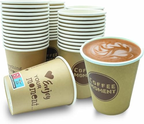 Biomatea 100 x 300 ml Café Moment Premium tasse en papier de haute qualité, tasse à café de go, tasse jetable, 12 oz