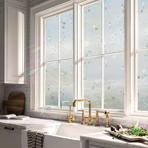 Sonnenschutzfolie Fenster Außen 100 x 850 cm, Sicherheits Schutz Splitterschutz, Wasserdicht Realistische, Kein Kleber, Tönungsfolie Fenster Verspiegelte, Blätter
