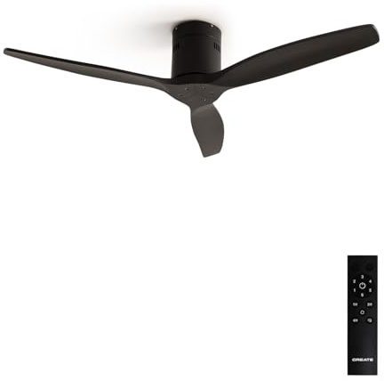 CREATE / WINDCALM NATURAL WOOD M/Deckenventilator Schwarz mit Fernbedienung / 40W, Timer, Ø132 cm, 6 Geschwindigkeiten, Sommer-Winterbetrieb