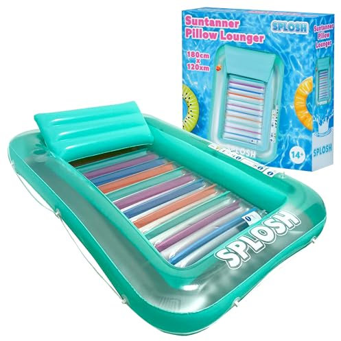 Splosh Inflatable Pool Bed Lounger - Jumbo Lilo With Giant Pillow - Sunbathing Tanning Pool For Adults - Swimming Pool Lounge Float