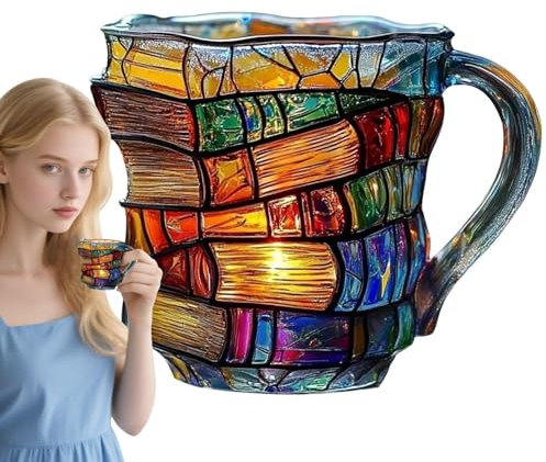 Tasse à livre peinte, tasse à café en verre coloré, tasse à café avec livres peints en 3D, tasse à café, lecture de sujets tasse à lait tasses à thé décoration de la maison pour les amateurs de livres