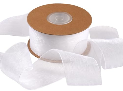 Weiss Chiffon Geschenkband, 38 mm x 23 m Geschenkband Weiss, Schleifenband Weiß, Geschenkbands Hochzeit, Weißes Band, für Hochzeit, Brautstrauß, Geschenkverpackung