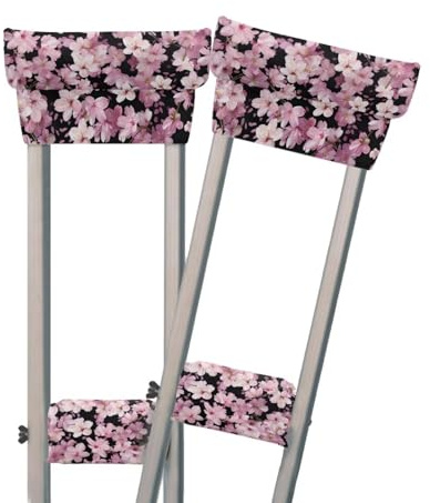 Gomyblomy Cherry Blossom Crutches Padding for Armpit and Hand Grip Pink Floral Crutch Accessories for Adults Soft Breathable Crutch Covers for Handle Protective Cushion Covers Set