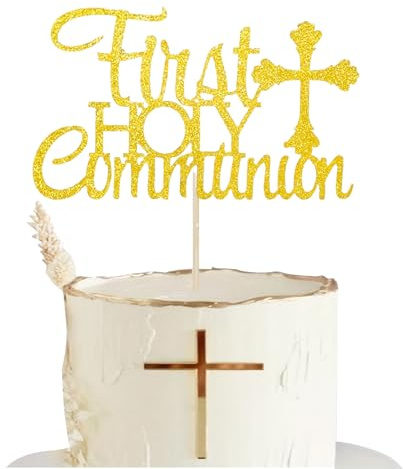 Christening Cake Topper, Baptism Cake Topper, Gold Glitter First Holy Communion Cake Decorations