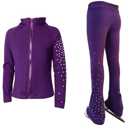 LIUHUO Mädchen Eiskunstlauf-Trainingsanzug, Jacke und Hose, Fleece, warm