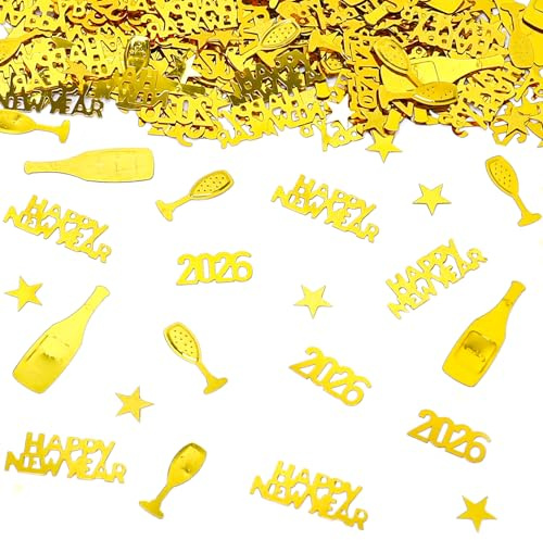 GoldRock konfetti spridda dekoration nyårsafton dekoration 2026, glitter nyårsafton bordsdekoration konfetti, gott nytt år dekoration, spridd dekoration nyårsdekoration (Happy New Year 2026, guld)