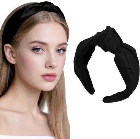 Ztolbriy Haarreif Damen mit Schleife – Breiter 4cm Stoff Haarschmuck Vintage | Schwarzer Haarreifen mit Knoten | Elegantes Stirnband HR35