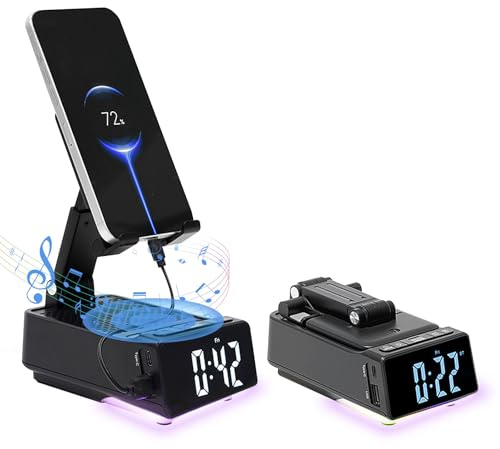 Bluetooth Speaker Wireless, Phone Mount, Phone Stand With Dual Alarms | Gifts For Men Women, 7 Lighting Modes, Auto-Timer Shutdown, 180° Rotation, Supports Charging Mobile Phones And Tablets