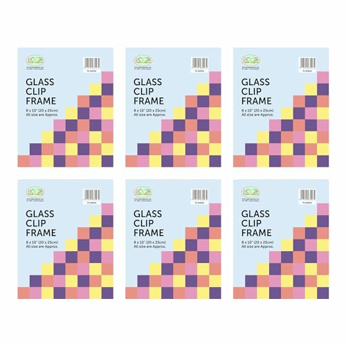 Eason Bros (Pack of 6) 8x10 Inch Frameless Clip Frames with Real Glass Front – Wall Mountable Picture, Photo & Poster Frames – Modern Clear Design for Home, Office & Gallery Display (20x25 cm)