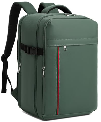 KONO Rucksack Handgepäck Flugzeug 40x30x20 Ryanair & Eurowings, Reiserucksack Damen Herren 24L Ultra-Leicht (500g) Mit USB-Ladeport Für Laptop Bis 15.6 Zoll,Grün