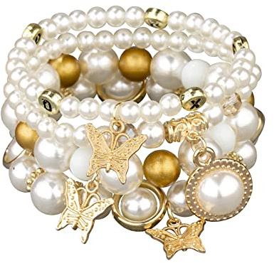 Generisch För rostfritt färgade handledsringar pärlringar elastiskt armband flera lager pärla hänge armband damtillbehör fraser 8 armband ringar, Taille unique, Metall