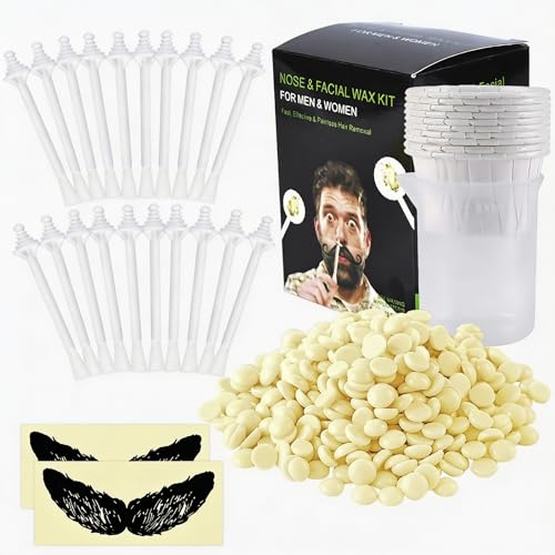 100g Nasenhaar Wachs Nasenhaare Entfernen Nasenwachs Männer Nasenhaarentferner Wachs Für Nasenhaare Nose Wax Kit mit 20 Nasenstick,2 Bartstreifen, 10 hitzebeständige Becher, 1 Messbecher