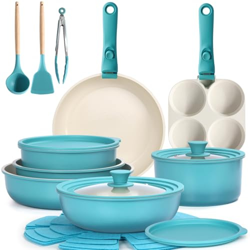 GiPP 21-delat gryt kastrullset non-stick avtagbara handtag blå tonade nyanser