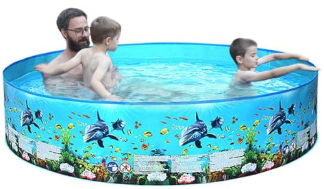 Portable Hard Plastic Foldable Swimming Pool for Babies, Kids, and Adults-No Inflation Needed, Family Round Pool, Holiday, Multiple