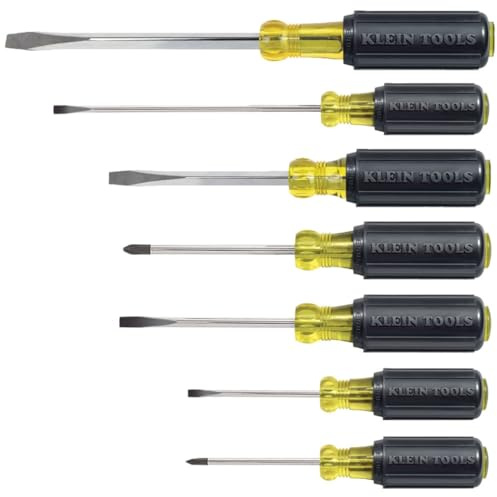 Klein Tools 85076 Screwdriver Set, Made in USA, Slotted and Phillips Screwdrivers with Non-Slip Cushion-Grip Handles and Tip-Ident, 7-Piece