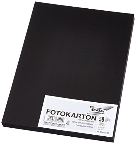 folia 614/50 90 - Fotokarton DIN A4, 300 g/qm, 50 Blatt, schwarz - zum Basteln und kreativen Gestalten von Karten, Fensterbildern und für Scrapbooking