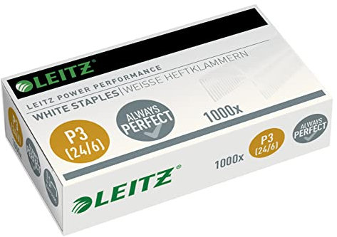 Leitz Power Performance Heftklammern P3 (24/6), 1000 Stück, Verzinkt, Weiß, 55540000