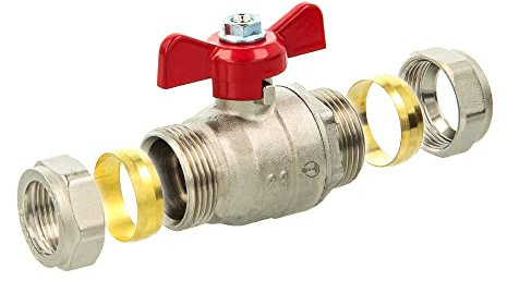 tecuro-Kugelhahn Ø 15 mm mit Klemmringverschraubung für Kupfer- und Edelstahlrohre - Temperaturbereich -10°C bis +150°C, Messing