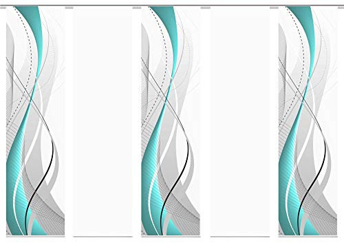 wohnfuehlidee 5er-Set Flächenvorhang, Deko Blickdicht, WuXi, Höhe 245 cm, 3X Dessin /2X Uni transparent, Fb. Petrol/weiß