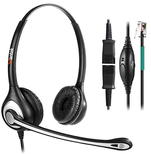 Wantek Casque téléphonique RJ9 avec Micro antibruit + déconnexion Rapide pour Polycom VVX400 VVX410 VVX411 Mitel 5312 5320e Avaya 1120 1408 ShoreTel IP480 NEC Plantronics Landline Deskphones (602QS2)