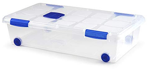 PLASTIC FORTE, Caja de almacenamiento, TRANSPARENTE, 30 Litros, con ruedas