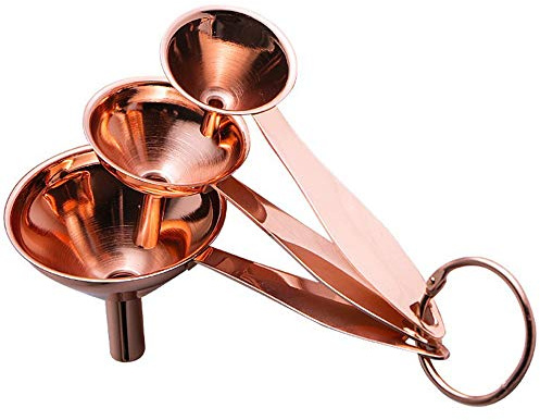 Seully 3 Stück Edelstahltrichter Set, Mini-Trichterset/dreiteiliger Trichter mit langem Metallgriff, Küchentrichter in Lebensmittelqualität für Flüssigkeit, Öl, Wein, Pulver und Marmelade (Roségold)