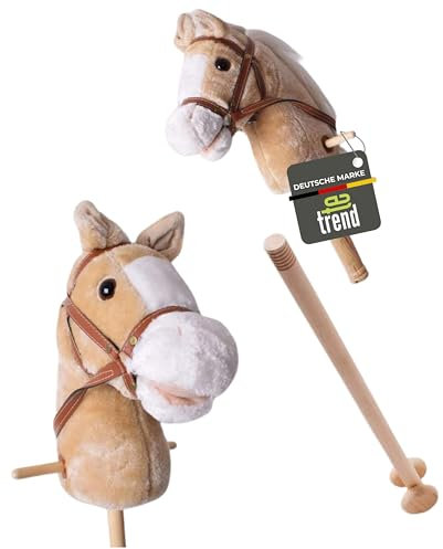 TE-Trend Steckenpferd mit Sound – 95 cm zweiteiliges Hobby Horse für Kinder, Holzstab & Plüschkopf, Reitspielzeug mit Rollen, Hobby Horsing Bewegungsspielzeug ab 3 Jahren