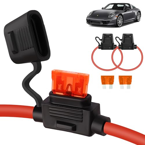 MulWark 2er-Pack 10 AWG verzinnte Kupferkabel, wasserdicht IP67 Inline-Sicherungshalter mit Anschlusslitzen, Flachsicherungsblock, Relais und 40A Kfz-Sicherungen Set für Auto, ATV, Boot, Motorrad.