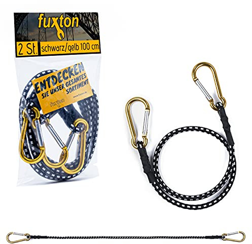 fuxton 2er Set Spanngummi mit Karabiner 100cm schwarz (Gepäckspanner, Expander mit Karabinerhaken, Gummiband) für Gepäck, Fahrrad, Sonnensegel, Auto, Camping, Planen, Motorrad und Garten