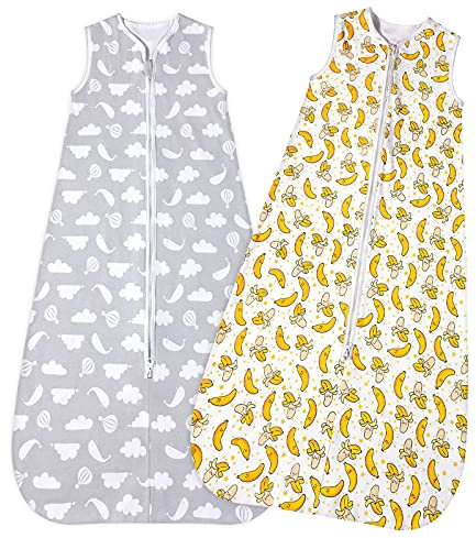 Lictin Schlafsack Baby 2Pcs Sommerschlafsack Baby Schlafsack 0.5 Tog Baby Schlafsack mit Doppeltem Reißverschluss, Sommerschlafsack für Baby 3-18 Monate mit Einstellbarer Länge 62-83cm Grau/Gelb