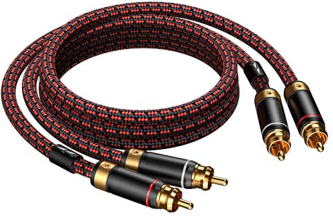 Primeda Audiophiles RCA Cable, 6.5ft/2m 2 rca male to 2 rca male Stereo Audio Cable Cord (Hi-Fi Sound) for Home Theater, Subwoofer, HDTV, Amplifiers, Hi-Fi Systems, Car Audio, Speakers