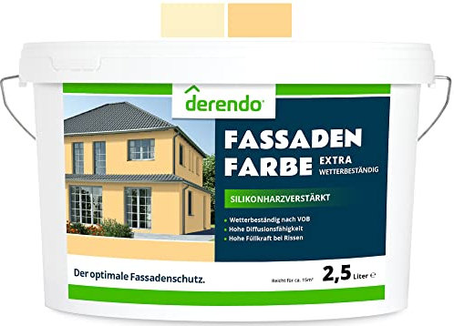 derendo Fassadenfarbe orange 2,5l mit EXTRA hohem Wetterschutz, matte silikonharzverstärkte Fassaden Farbe, hohe Deckkraft und gute Füllkraft bei kleinen Rissen (Gelborange 5-2)